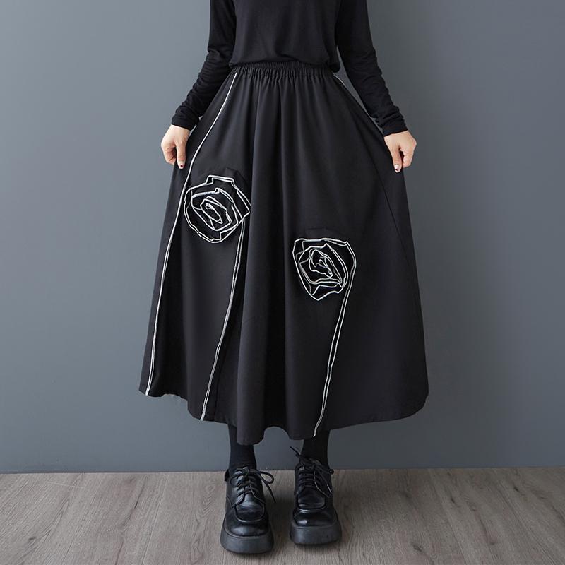 DIMANAF 2025 Весна Женские Новые Юбки Винтажные Свободные Эластичная Талия Плиссированные Элегантные Длинные Юбки Цветочные Большого Размера