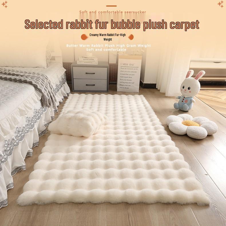 Faux Rabbit Fur Plush Rug - Velvet Bedside & Living Room Mat, Thickened Bay Window Cushion Blanket.