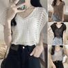 Women Tops Hollow Out V-neck Sleeveless Knit Tank Tops Solid Color Soft Breathable Vest Summer See-through Vintage Clothing