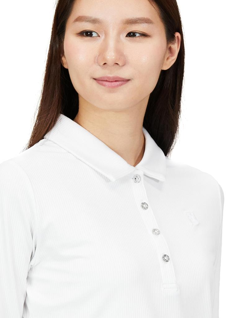 FootJoy Modern Classic Rib Knit Long Sleeve Stretch Golf Shirt, Women's, White, Size S (FJW-F23-S03)