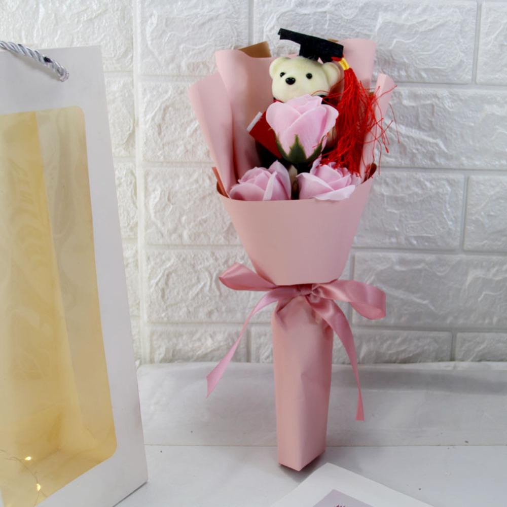 Sunflower Bear Bouquet Bouquet Decoration Rose Sunflower Soap Flower Plush Toy Birthday Party Cartoon Lovely Bear