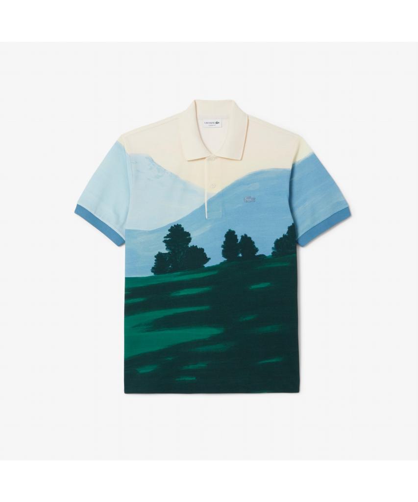 LACOSTE Men'S Landscape All-Over Jacquard Short Sleeve Polo Shirt Ph5895-55N 9Ix