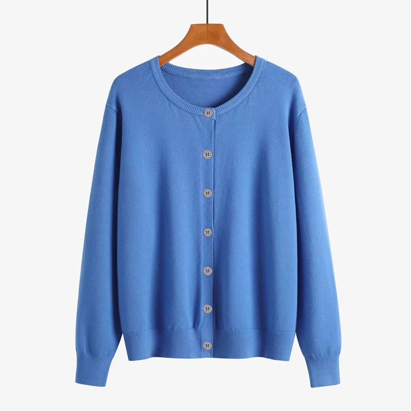 Spring and Autumn Women's Cardigan Solid Color Round Neck Single-breasted Knitted Bottoming Women's Sweater Jacket