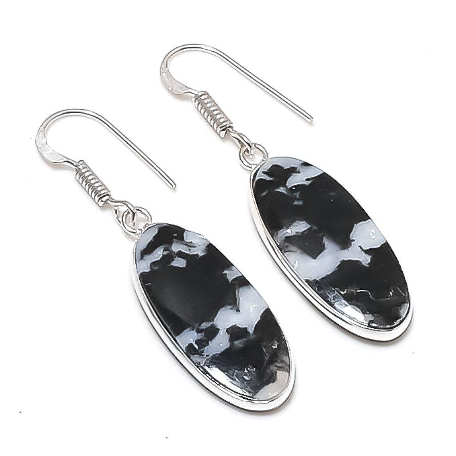 Натуральный Бычий Глаз Камень Драгоценный Камень 925 Стерлинговое Серебро Украшение Серьга 1.81" AEE-11037