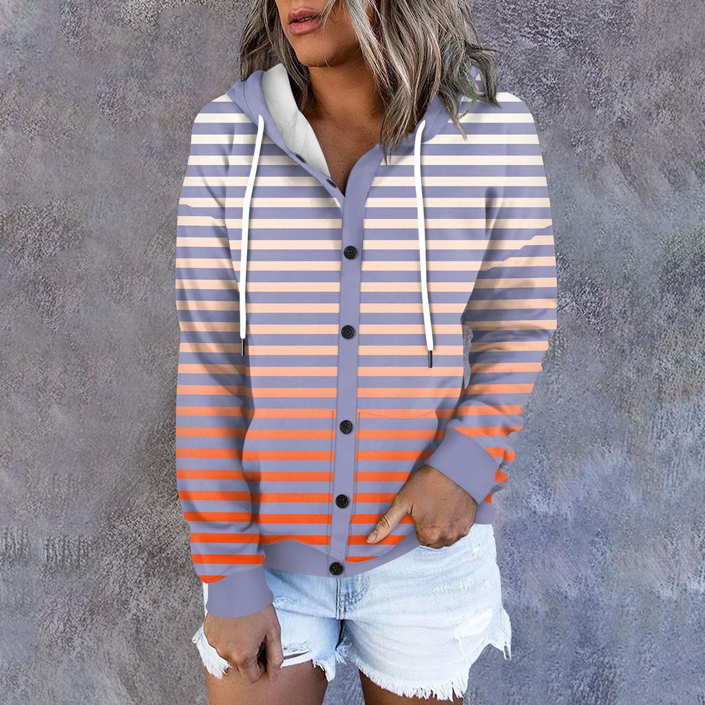 Женская толстовка-куртка, классическая полосатая, с длинным рукавом, свободная, с капюшоном, спортивная куртка
