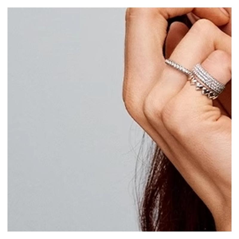 Pandora PAVÉ pavé Cuban chain shape 925 silver ring women's silver 193557C01