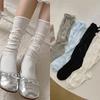 Женские чулки Высокое качество Современные Простые Милые Японский стиль Длинные женские носки Сетка Бант Милые Гольфы до колена Тонкие Белые