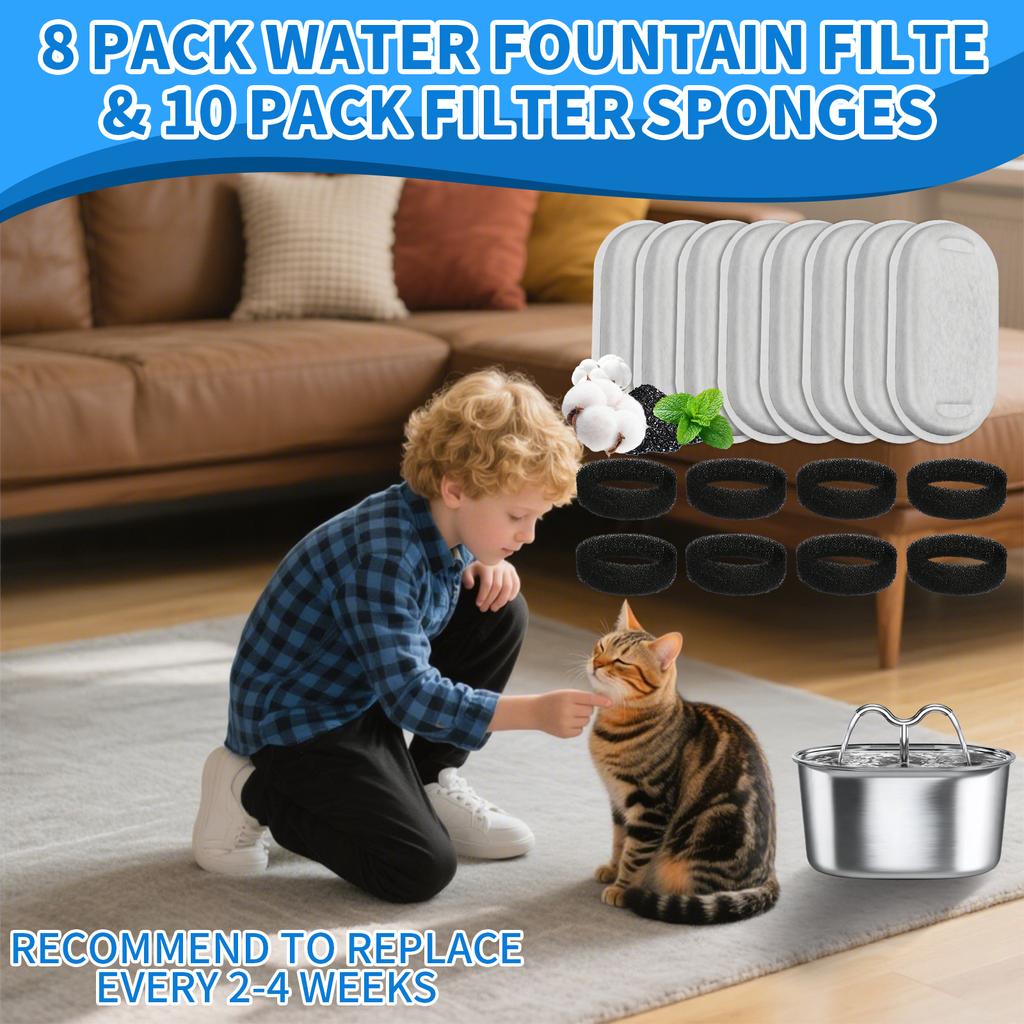 Replacement Filters Cat Water Fountain Filters Element for Stainless Steel Cat Water Fountain Activated Carbon Sponges Filters