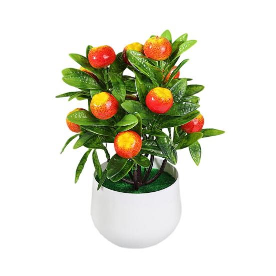 Имитация бонсай, не увядает, никогда не выцветает, устойчива к атмосферным воздействиям, легкий уход, 12 фруктов, искусственный апельсин, персик, фрукты, бонсай, декор для гостиной