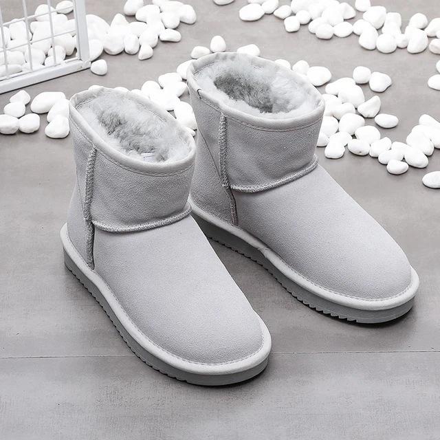 Winter Leather Classic Snow Boots Women Snow Boots Women's Cow Leather Ankle Boots Plus Size Women Shoes Flat Bottom with Plush Cotton Boots