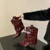 Осенние лаковые ботильоны-носки на тонком каблуке, модные, с острым носом, нескользящие, износостойкие