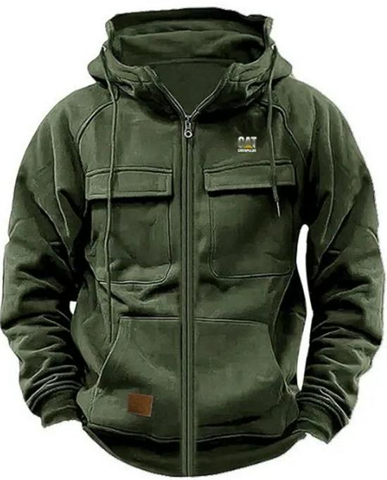 Мужское худи с кожаной нашивкой и множеством карманов для осени/зимы – толстовка в европейском и американском молодежном стиле