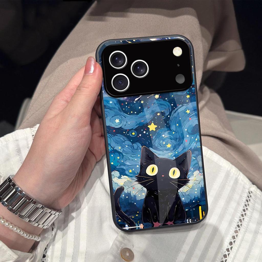 Чехол для iPhone 17 ProMax Pro Аниме Черный Кот Звездное Облако Печать Чехол для Телефона Акриловая Жесткая Задняя Панель С Гибким Краем из ТПУ