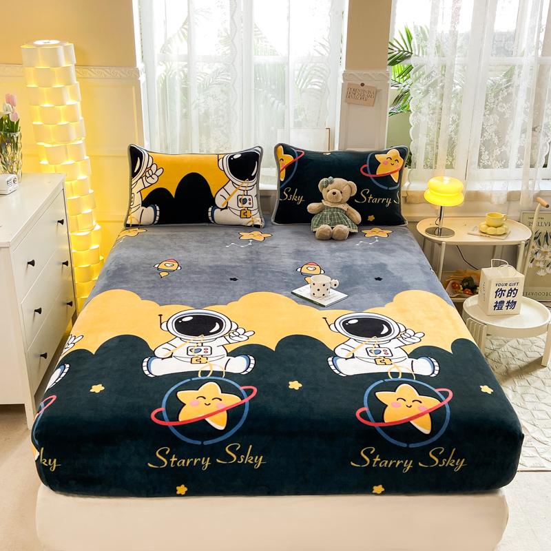 Bedspreads Milk Velvet Fitted Sheet Thick Flannel Warm Headboards All-Around Elastic Bed Cover Mattress Cover Double Bed Sheets