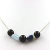 Black Agate Pearl Necklace 8 Mm + Brazilian Aquamarine + Lapis - ABIJOUX - Stainless Steel Chain