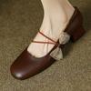 2024 Осенние ретро-туфли Мэри Джейн с завязками-бабочками, женские туфли на толстом каблуке с круглым носком, повседневные элегантные туфли-лоферы с неглубокой подошвой для женщин