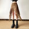 Винтажная кружевная юбка с высокой талией для женщин, ретро, свободная, с неровным подолом, А-силуэт, миди