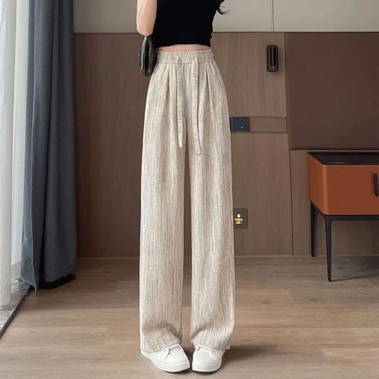 Женские брюки с высокой посадкой, регулируемой кулиской, длинные брюки из ледяного шелка с карманами