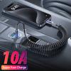 Кабель быстрой зарядки 10А USB Type C, пружинный телескопический шнур для автомобильного зарядного устройства, для iPhone 17 16 15 Pro Max, Xiaomi, Huawei, кабели USB C