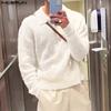 INCERUN Autumn Winter Men Lapel V Neck Long Sleeve Fleece Sweaters Warm Pullovers