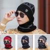 Men's and Women's Winter Thick Wool Knitted Hat & Velvet Eagle Logo Scarf Set for Outdoor Cycling