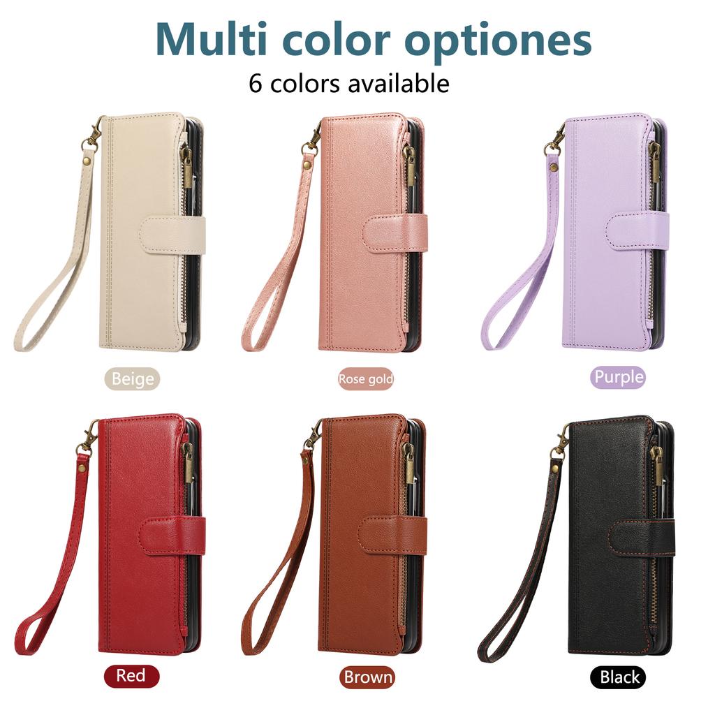 Zipper Cards Bag Wallet Leather Case For Samsung Galaxy Z Fold 7 6 5 4 3 5G Fold7 Fold6 Fold5 Long Lanyard Crossbody Stand Cover