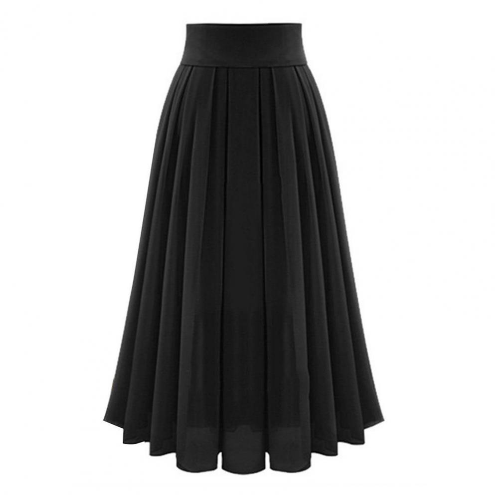 Женская юбка с высокой талией, плиссированная, свободная, однотонная, эластичная резинка на талии, мягкая, двухслойная, длиной до середины икры, для выпускного вечера, повседневная, миди, Sk