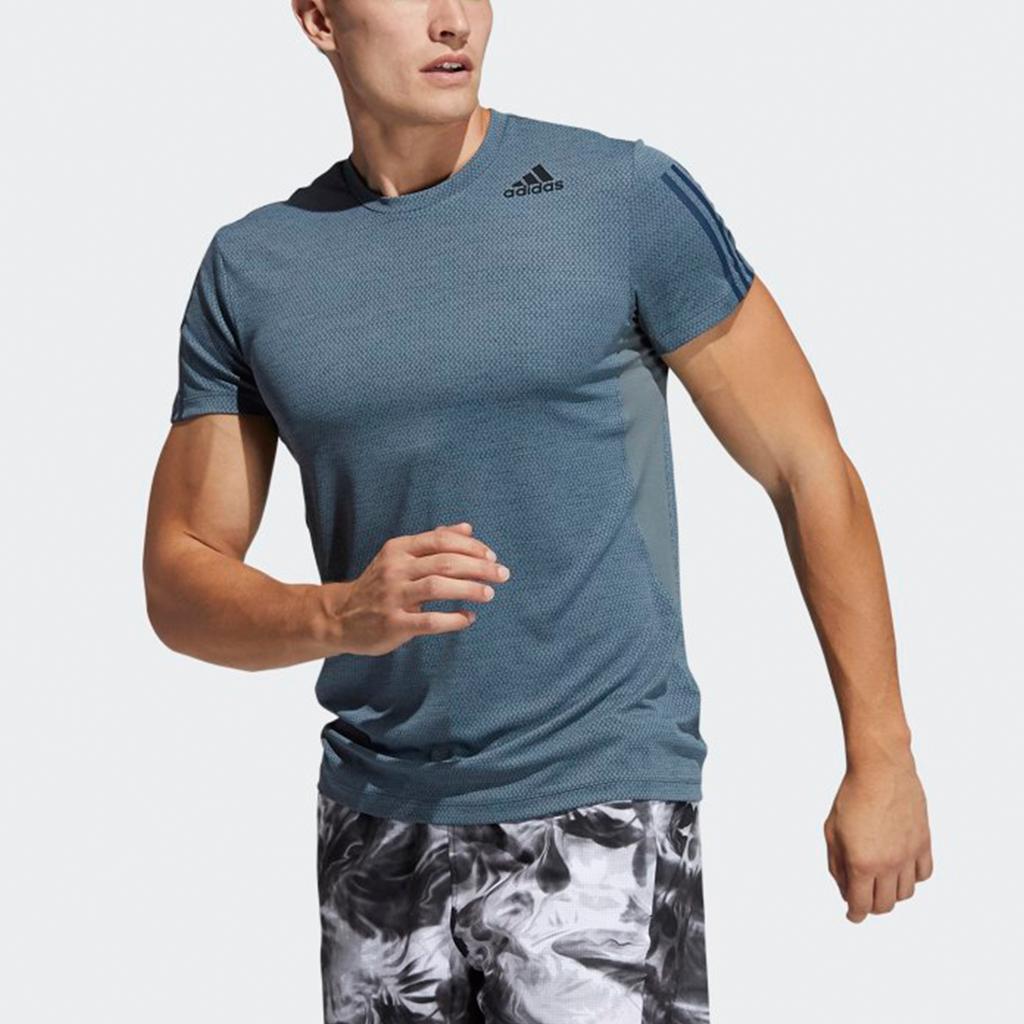 Adidas T Shirts Men's Dark Cyan Crew Neck Moderate Straight Fit GP7659