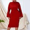 Элегантное трикотажное платье-карандаш с длинными рукавами и косым воротником для женщин