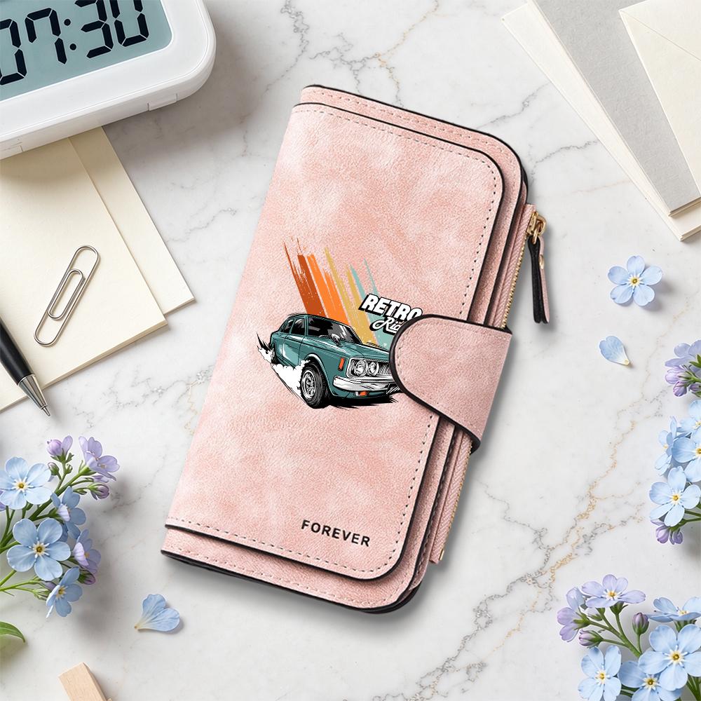 Retro Car Printed Long Wallet Large Capacity Card Holder Fashion Portable Multi Slot Purse for Daily Use