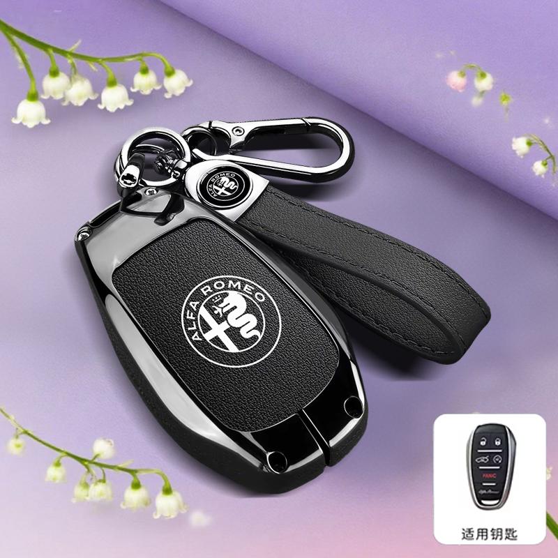 KYMI3 5 Buttons For Alfa Romeo Stelvio Giulia 2017-2024 4C Spider Zinc Alloy Leather Car Remote Key Case Protector Cover Shell Bag