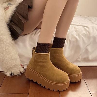 Зимние женские ботинки на толстой подошве с увеличением высоты, короткие ботинки из бархатистой кожи, новинка 2025 года, утепленные, теплые, хлопковые ботинки для Северо-Востока