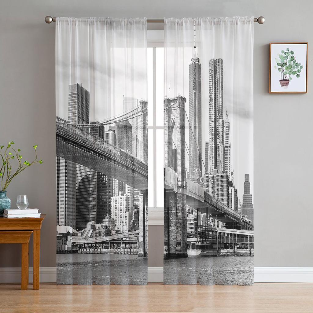 City Night Lights Sheer Curtains Living Room Window Tulle Curtains For Bedroom Kitchen Home Decoration Voile Drapes