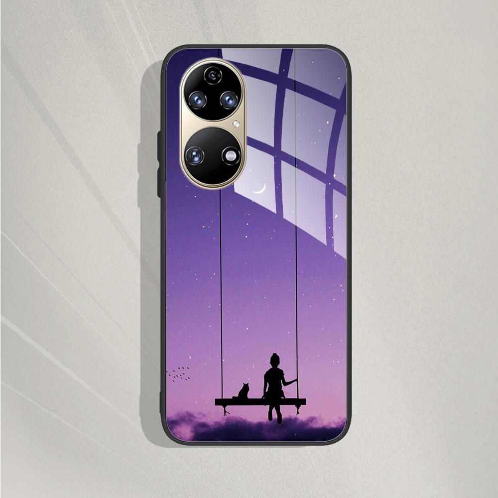 Чехол для Huawei P50 Pro P50E P 50 Роскошный закаленный стеклянный чехол для телефона Huawei P50 Задняя крышка Модный защитный TPU Coque P50Pro