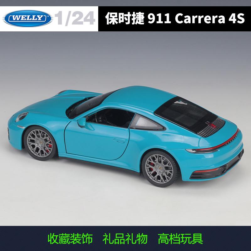 AABKQ1 WELLY 1:Модель автомобиля Porsche 911 Carrera 4S, масштаб 1:24, литая из металла, официальная лицензированная, коллекционный дисплей, подарок с подробными деталями
