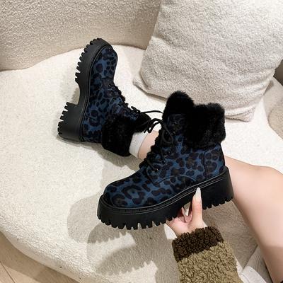 Ботильоны женские с меховым леопардовым принтом, замшевые модные туфли на среднем каблуке, прогулочная обувь 2024 года, зимние новые брендовые короткие плюшевые зимние ботинки Mujer