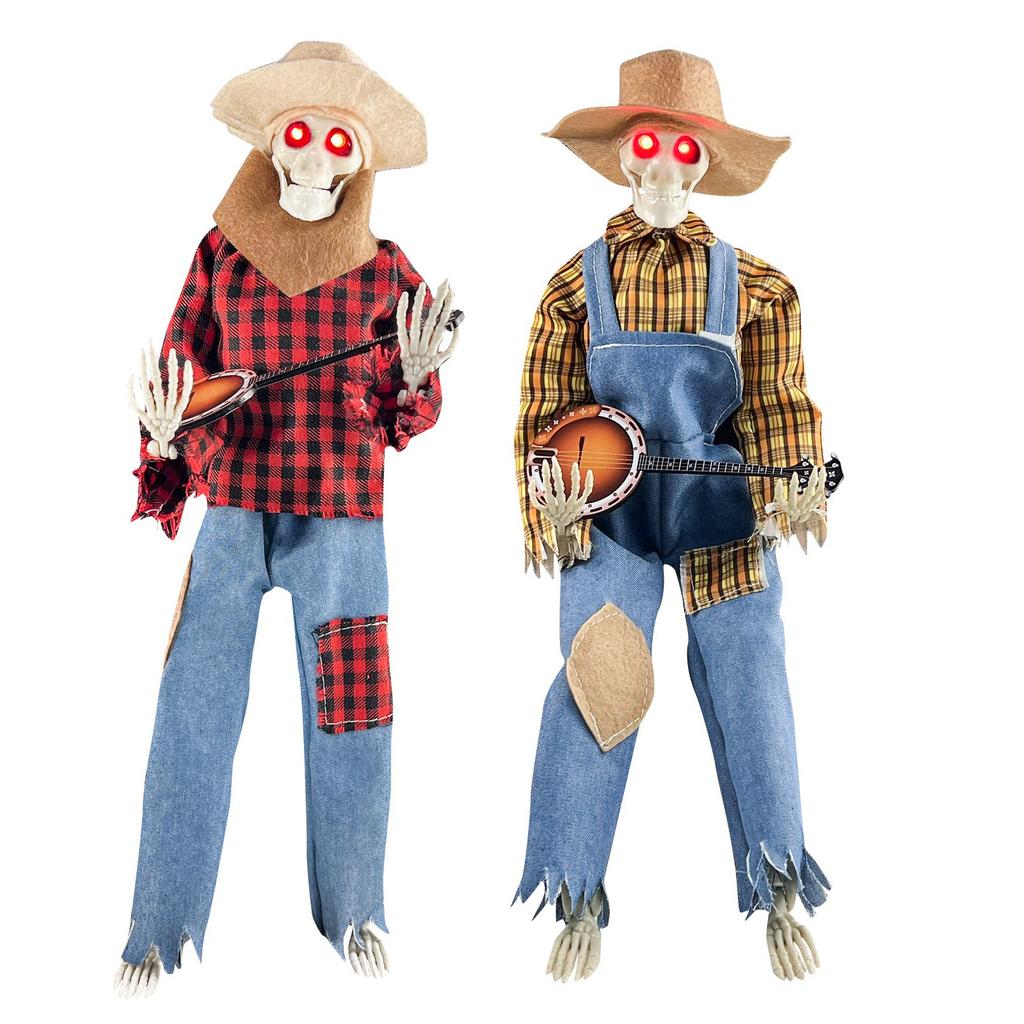 Halloween Fun Skull Playing Guitar Luminous Ornament Room Decor Farmhouse Skeleton Sculpture Christmas Decoration Gift 2025