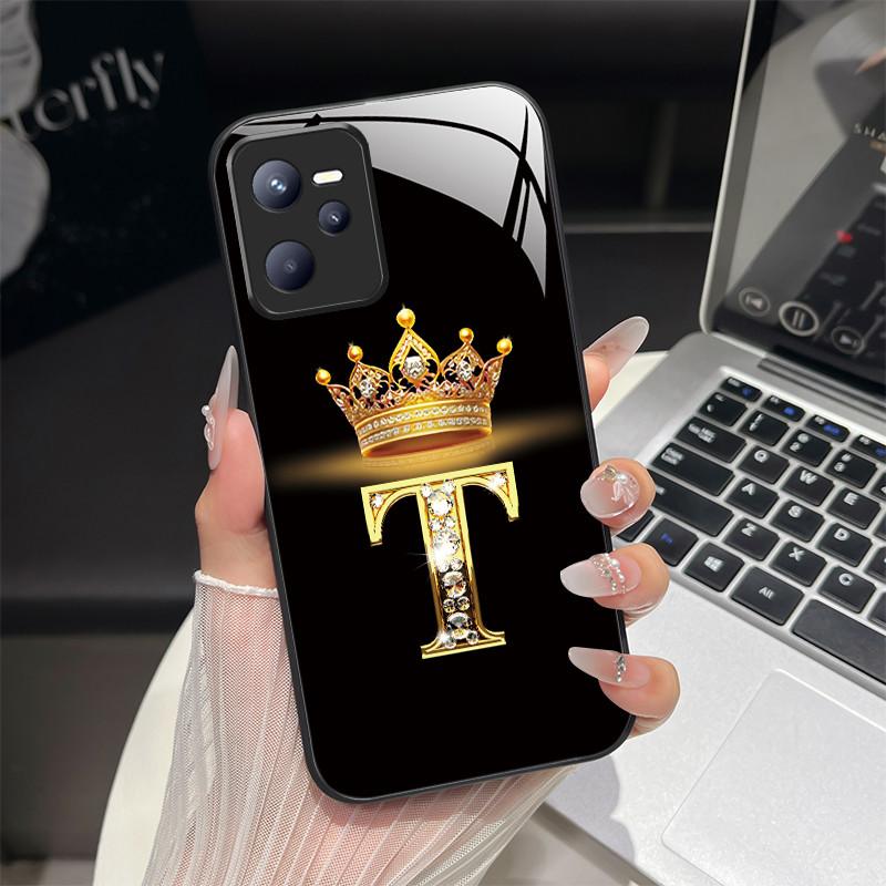 Чехол для Realme C35 Модный чехол с начальной буквой из закаленного стекла для Realme Narzo 50A Prime C 35 Ударопрочный чехол для телефона