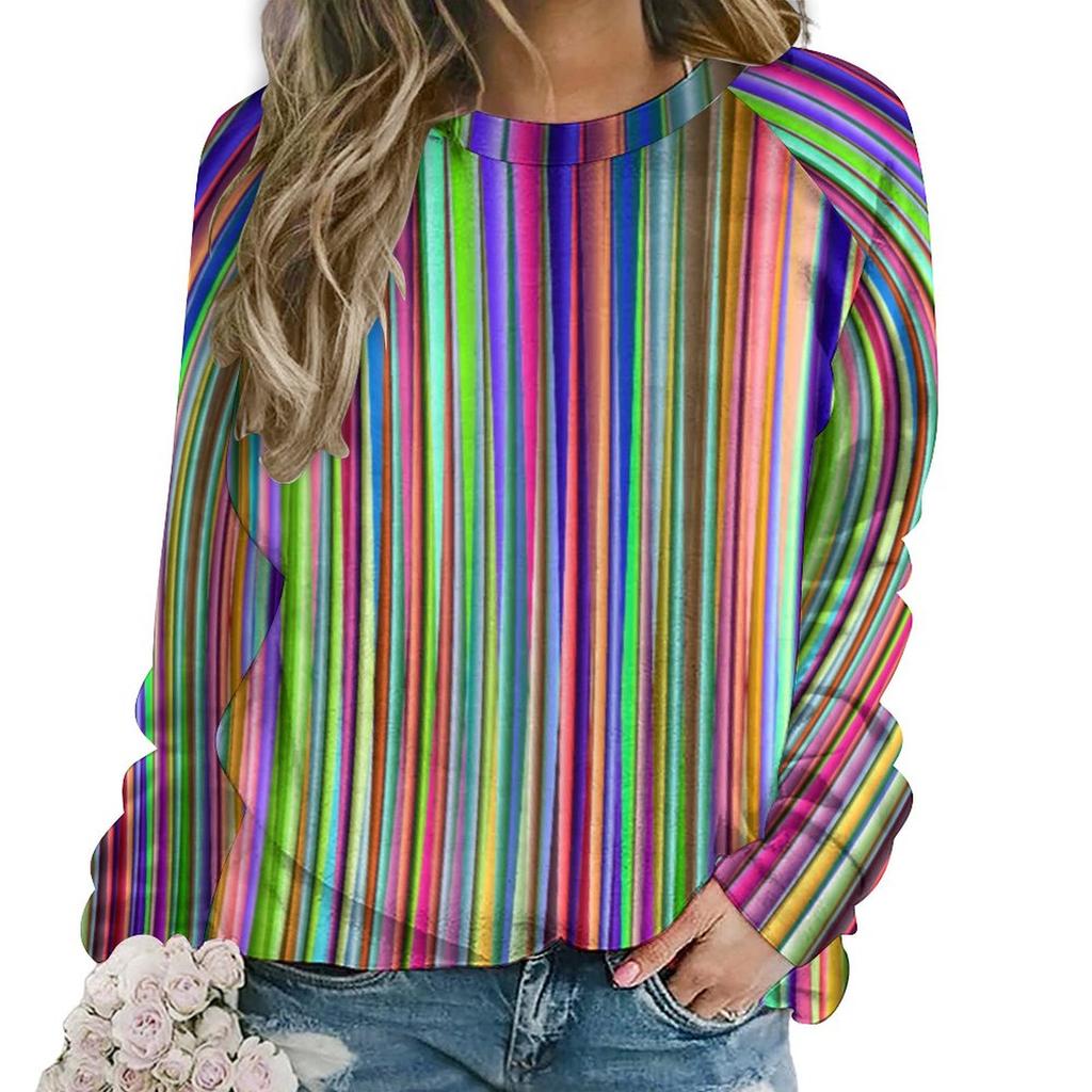 Женская толстовка с капюшоном с принтом в виде радужных полосок и круглым вырезом, с длинным рукавом, симпатичная повседневная толстовка с капюшоном, свободная, большого размера, модная толстовка с капюшоном