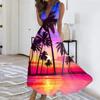 Women's Summer Fashion Hawaiian Print V-Neck Sleeveless Tunic Casual Dresses