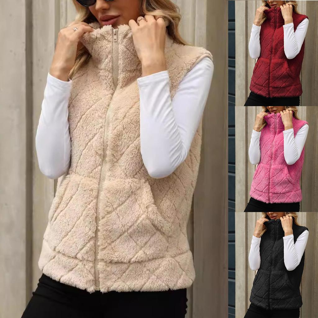 Женская повседневная модная однотонная куртка с длинными рукавами на молнии со свободными карманами из плюша