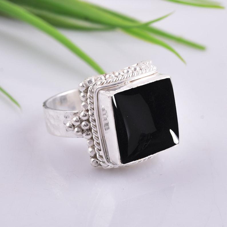 Black Onyx Gemstone Ring, Handmade Boho Designer Ring, Silver Charm Jewelry, 925 Sterling Silver, Birthday Gifts, Boho Ring