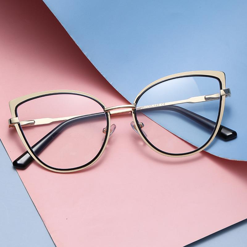 8327 Новые персонализированные очки Cat Eye Spring Foot Metal Frame 2022 Модные унисекс Anti-Blue Flat Glasses