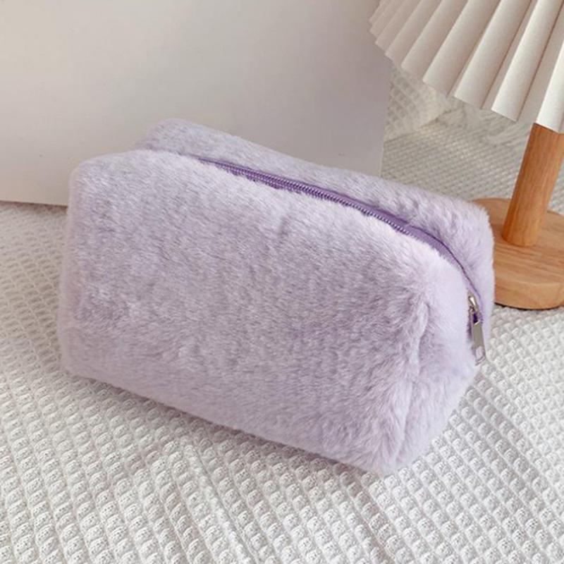 1 Pc Solid Color Fur Makeup Bag for Women Soft Travel Cosmetic Bag Organizer Case Young Lady Make Up Case Necessaries
