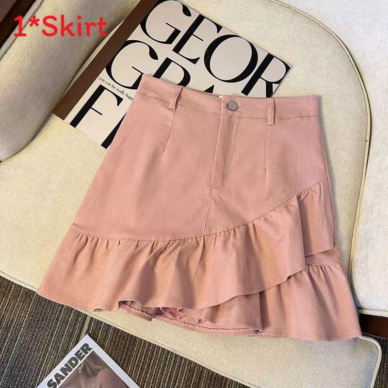 No Pattern Denim Mini Skirt With Ruffled Hem For Casual And Party Outfit