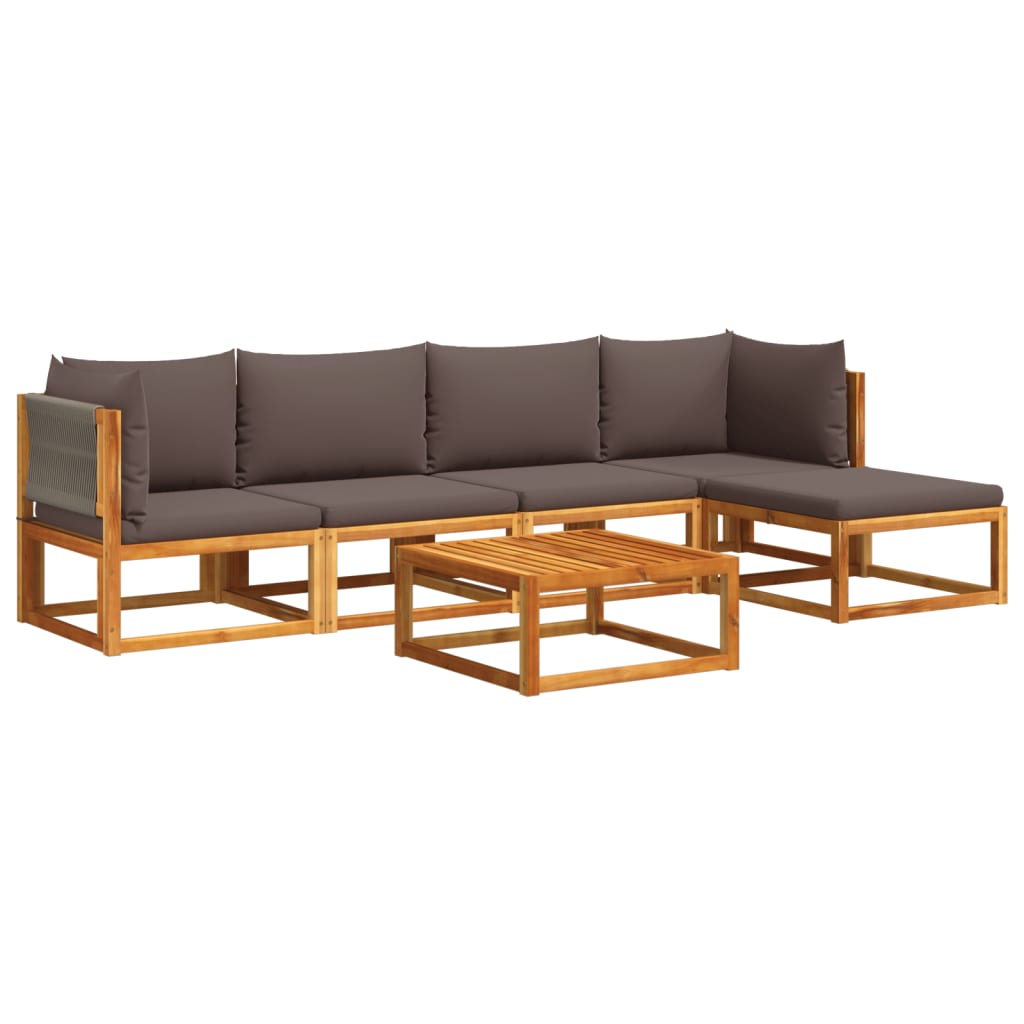 6 Piece Garden Sofa Set with Cushions Acacia Wood & Rope