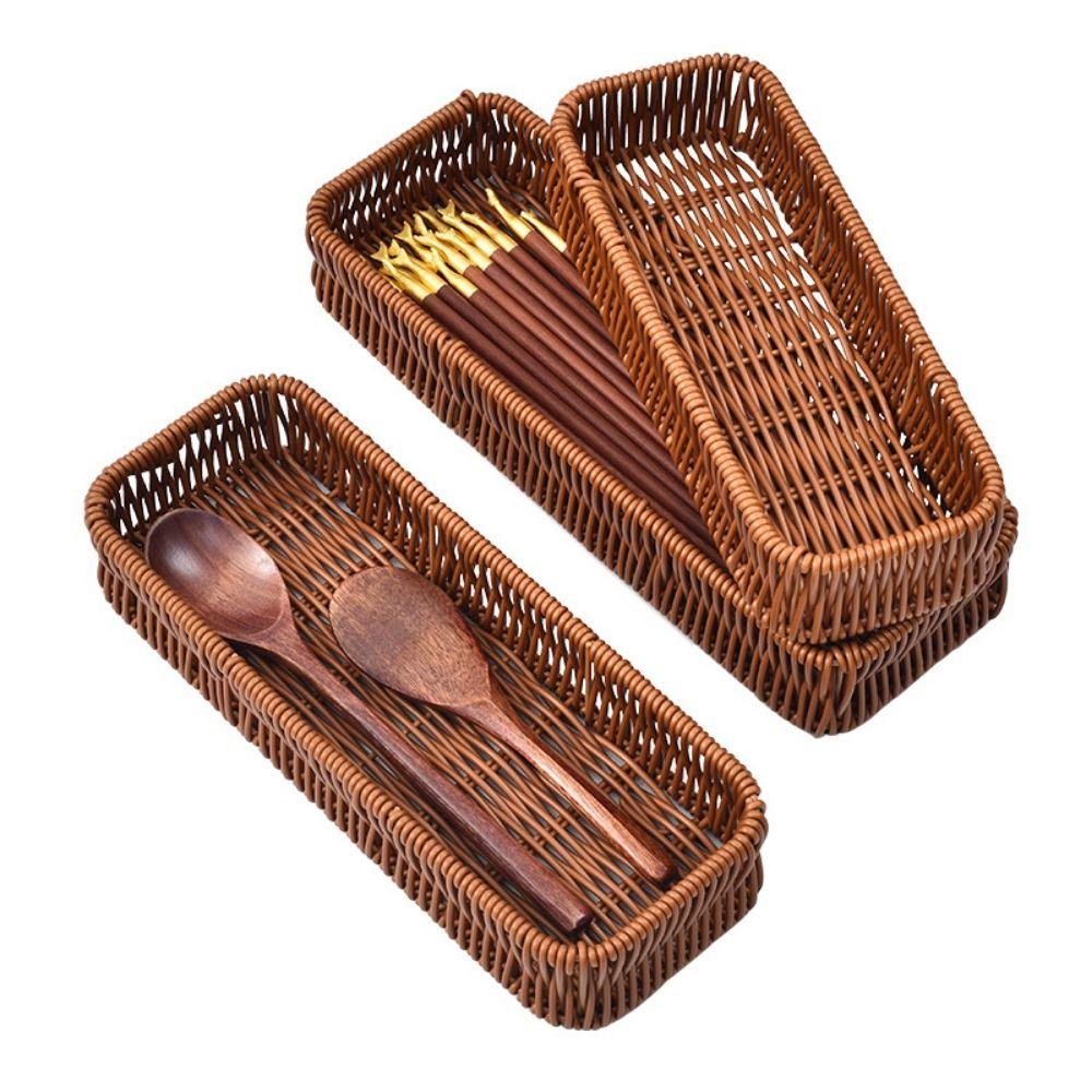 Плетеная из ротанга корзина для хранения из искусственного ротанга, цветная бытовая искусственная плетеная корзина для хлеба, плетеная вручную прямоугольная