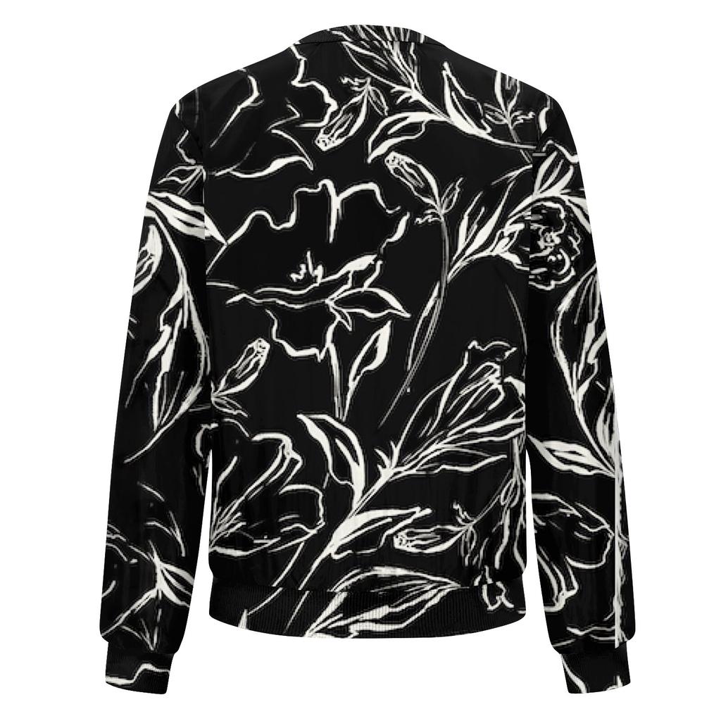 Женская модная повседневная куртка на молнии с длинным рукавом с цветочным/листовым принтом и круглым вырезом