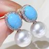 Роскошные круглые серьги с имитацией жемчуга для женщин, серебристого цвета, металлические, инкрустированные синим камнем и цирконом, серьги-подвески для женщин
