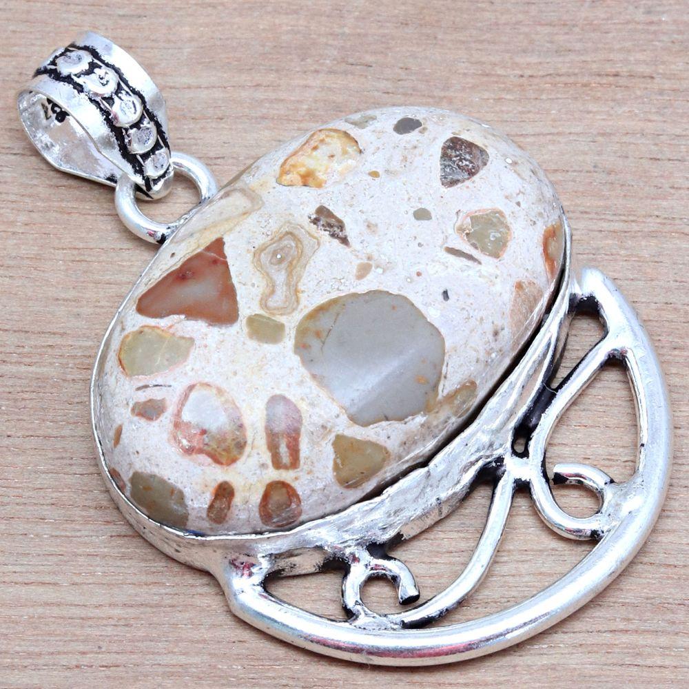 Pendant Bird Eye Jasper Gemstone Mother'Day Gift Silver Jewelry 1.75"